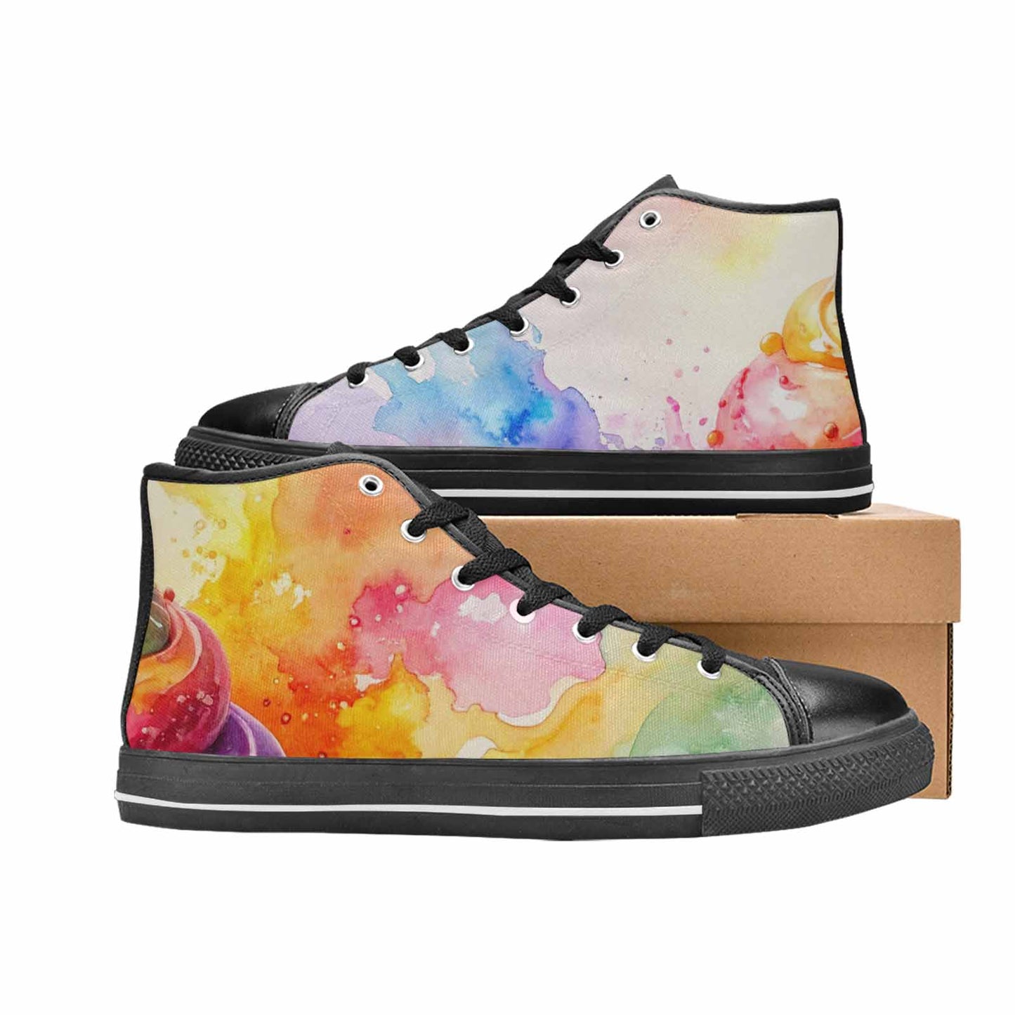 WOMEN'S Melting Icecream Collage High Top Canvas Vibrant Chaos Shoes