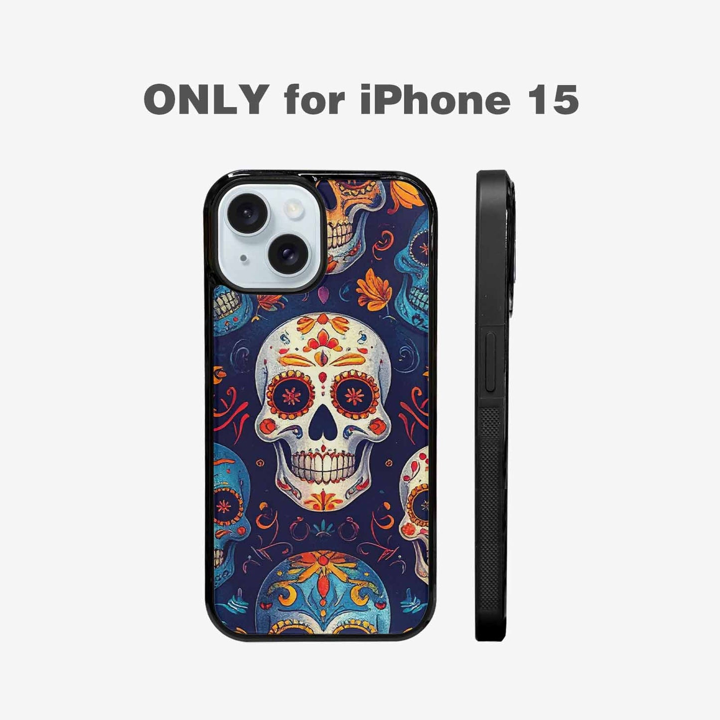 iPhone 15 Case — Day Dead Sugar Skull Art 100s, Customized Protective Case