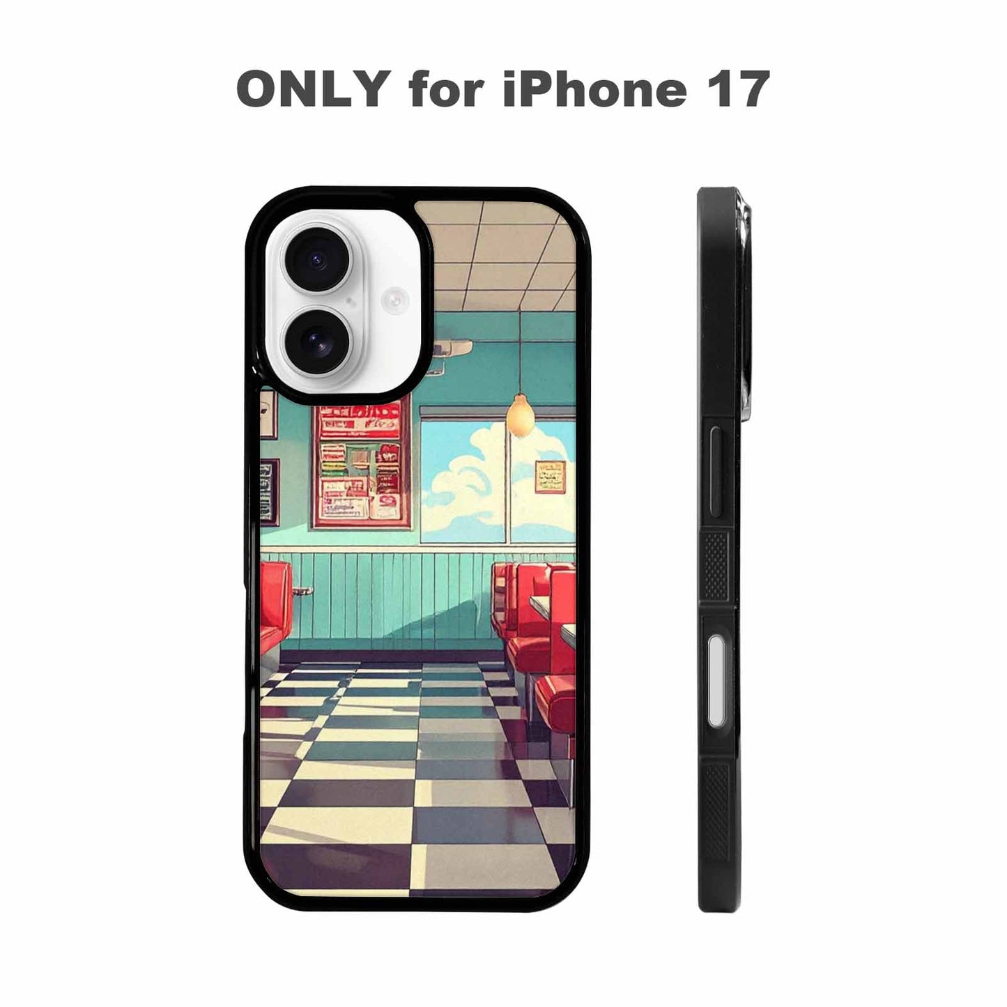 iPhone 17 Case — Diner Cartoon Art Pattern Retro Vintage, Custom Printed Phone Case