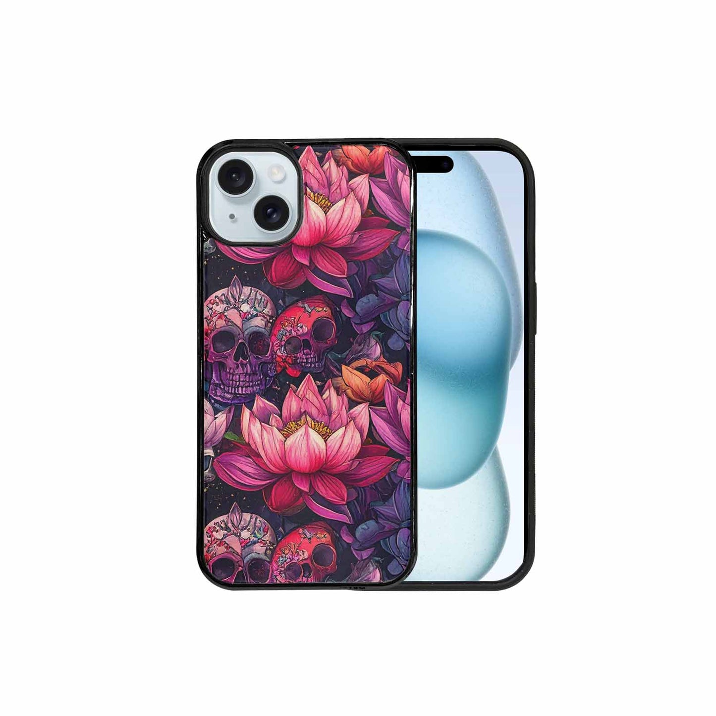 iPhone 15 Plus Case — Lotus Skulls, Unique Phone Case Design
