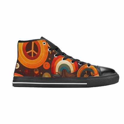 WOMEN'S Groovy 70S Peace High Top Canvas Neon Fantasy Custom Sneakers