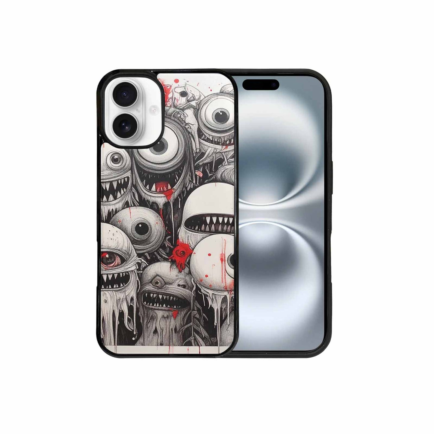 iPhone 16 Plus Case — Multi Eye Monster Black Red Ink, Personalized Phone Case