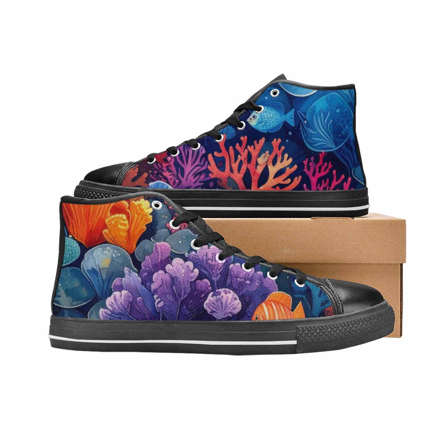 WOMEN'S Fish Scale Coral High Top Canvas Neon Fantasy Sneakers