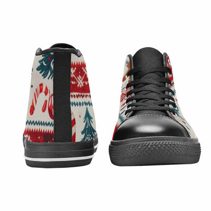 WOMEN'S Christmas Holly Snowflake High Top Canvas Wallpaper Art Custom Sneakers