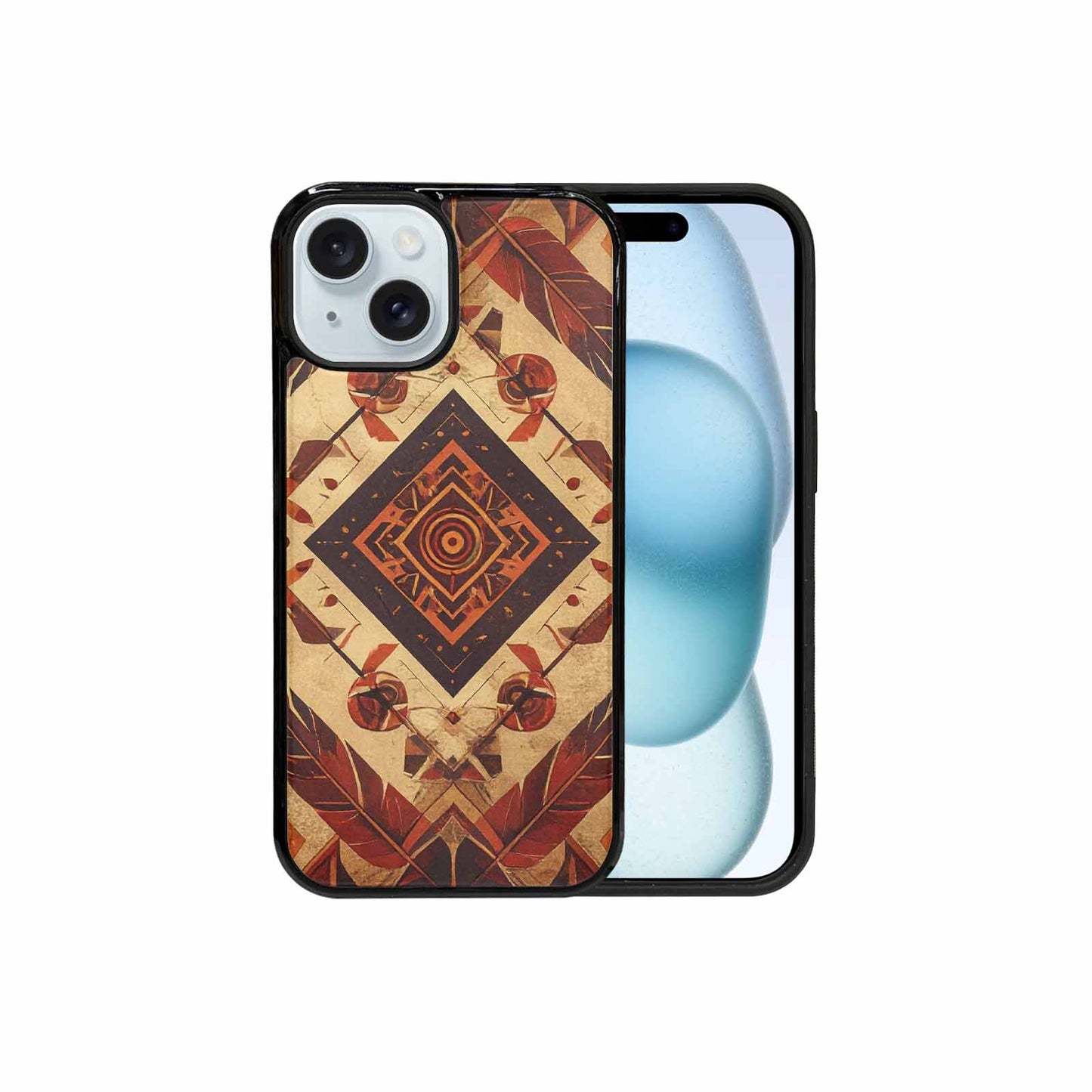 iPhone 15 Case — Native American Geometric Pattern Arrows Feathers, Custom Designed Case Cover
