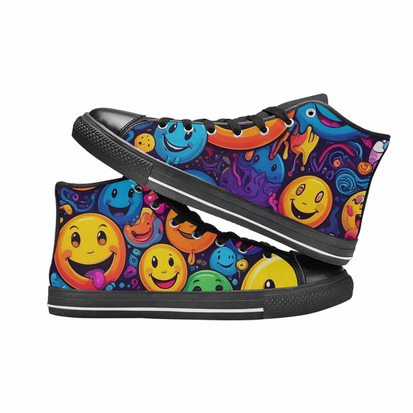 MEN'S Yellow Smiley Face High Top Canvas Dark Academia Custom Shoes