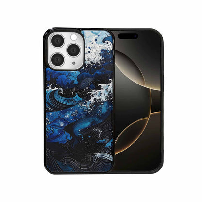 iPhone 15 Pro Max Case — Nautical Wave Black Blue Ink Wave, Custom Made Phone Cover
