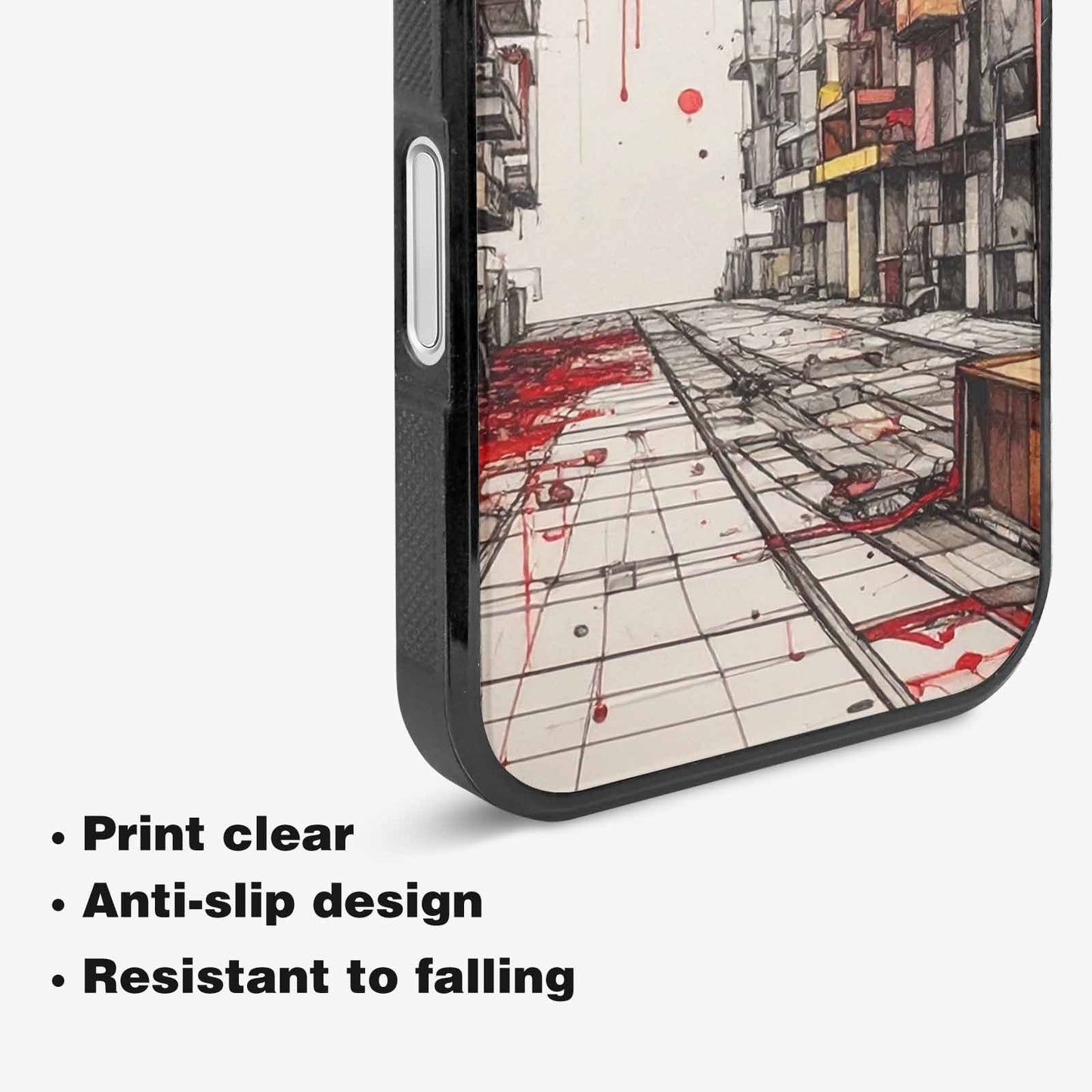 iPhone 16 Case — Liminal Space Fragment Black Red Ink, Custom Made Phone Cover