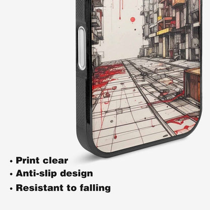 iPhone 16 Case — Liminal Space Fragment Black Red Ink, Custom Made Phone Cover