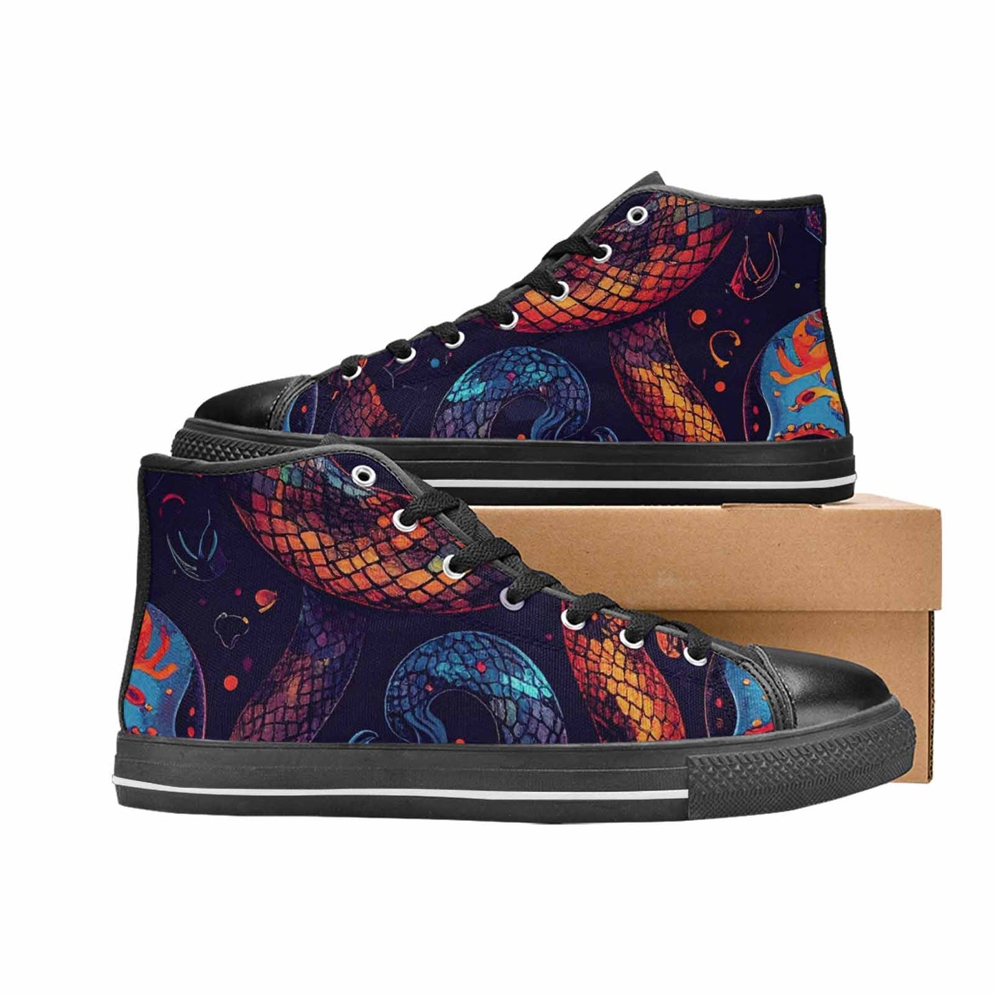 MEN'S Snake Skulls Print High Top Canvas Vibrant Chaos Shoes