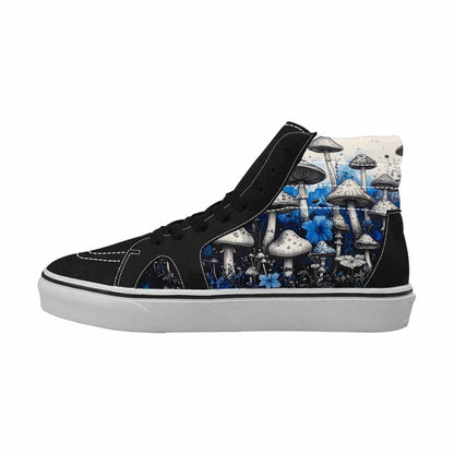 WOMEN'S Mushrooms Black & Blue Ink High Top Canvas Wearable Art Vivid Sneakers