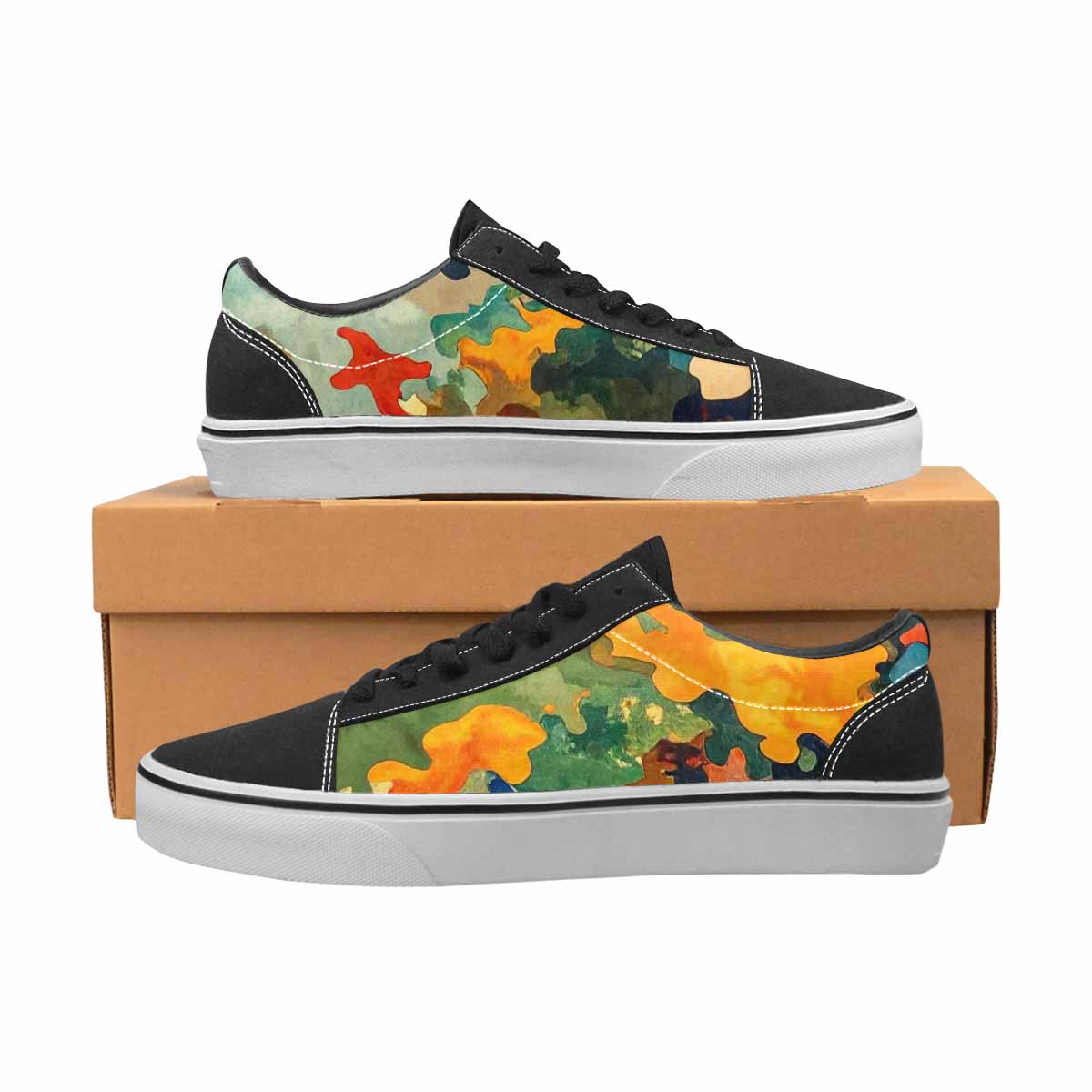 WOMEN'S Camo Patches Lace-Up Canvas Wallpaper Art Sneakers