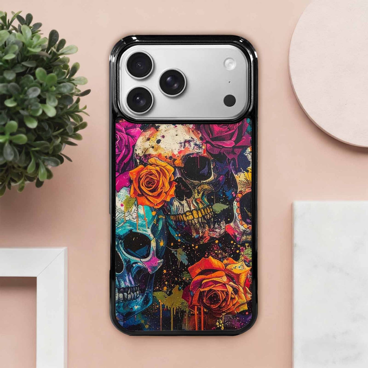 iPhone 17 Pro Max Case — Skulls Roses Acid Wash Custom Gothic, Custom Print Case Cover