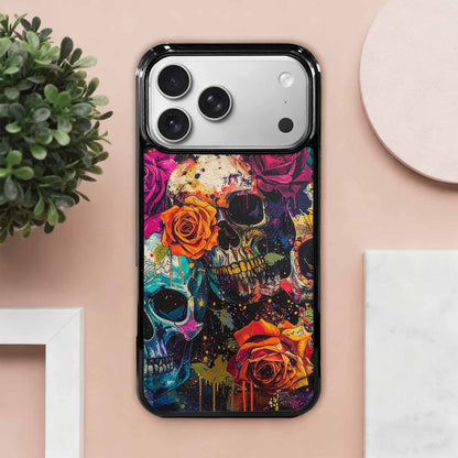 iPhone 17 Pro Max Case — Skulls Roses Acid Wash Custom Gothic, Custom Print Case Cover
