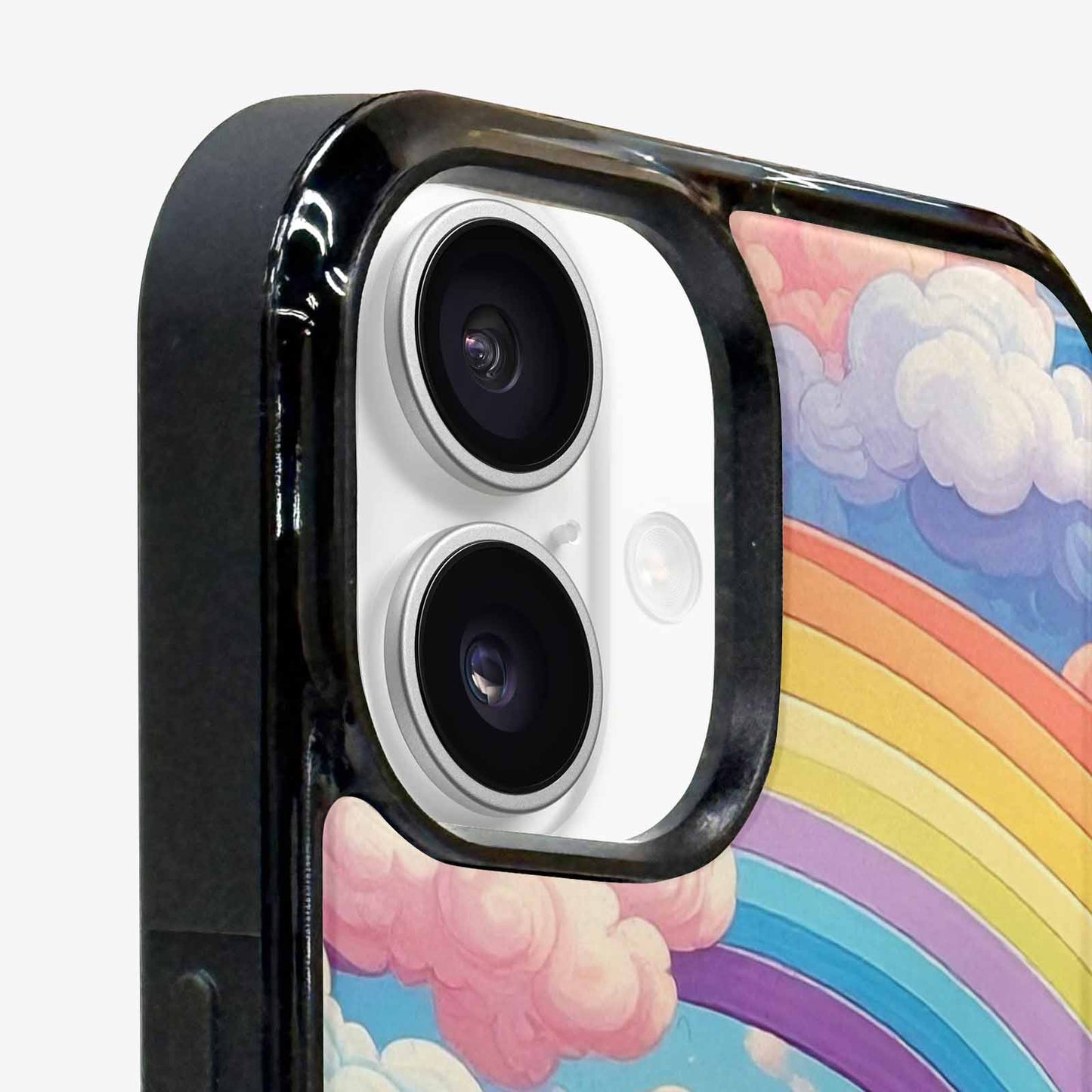 iPhone 16 Case — Cloud And Rainbow Burst Pattern Hundreds, Custom Art Phone Cover