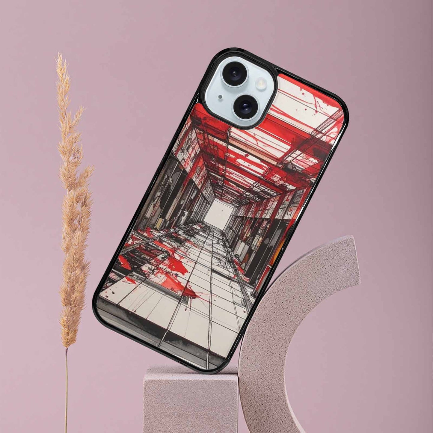 iPhone 15 Plus Case — Liminal Space Fragment Black Red Ink, Custom Phone Case