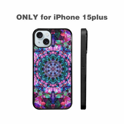 iPhone 15 Plus Case — Crystal Mandala Art Seamless Pattern Vibrant, Custom Printed Phone Case