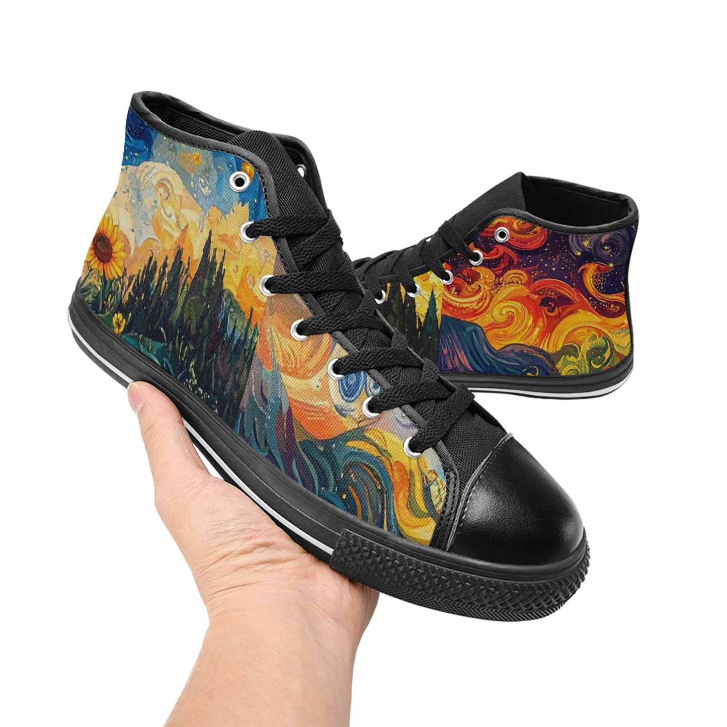 MEN'S Van Gogh-Style Swirl High Top Canvas Surreal Custom Sneakers