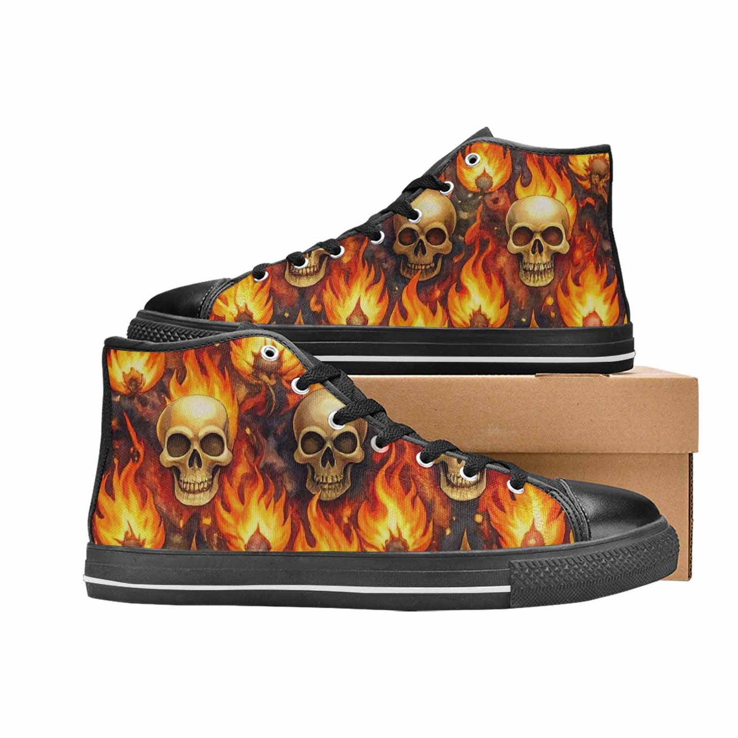 WOMEN'S Skulls - Flaming High Top Canvas Dark Academia Custom Sneakers