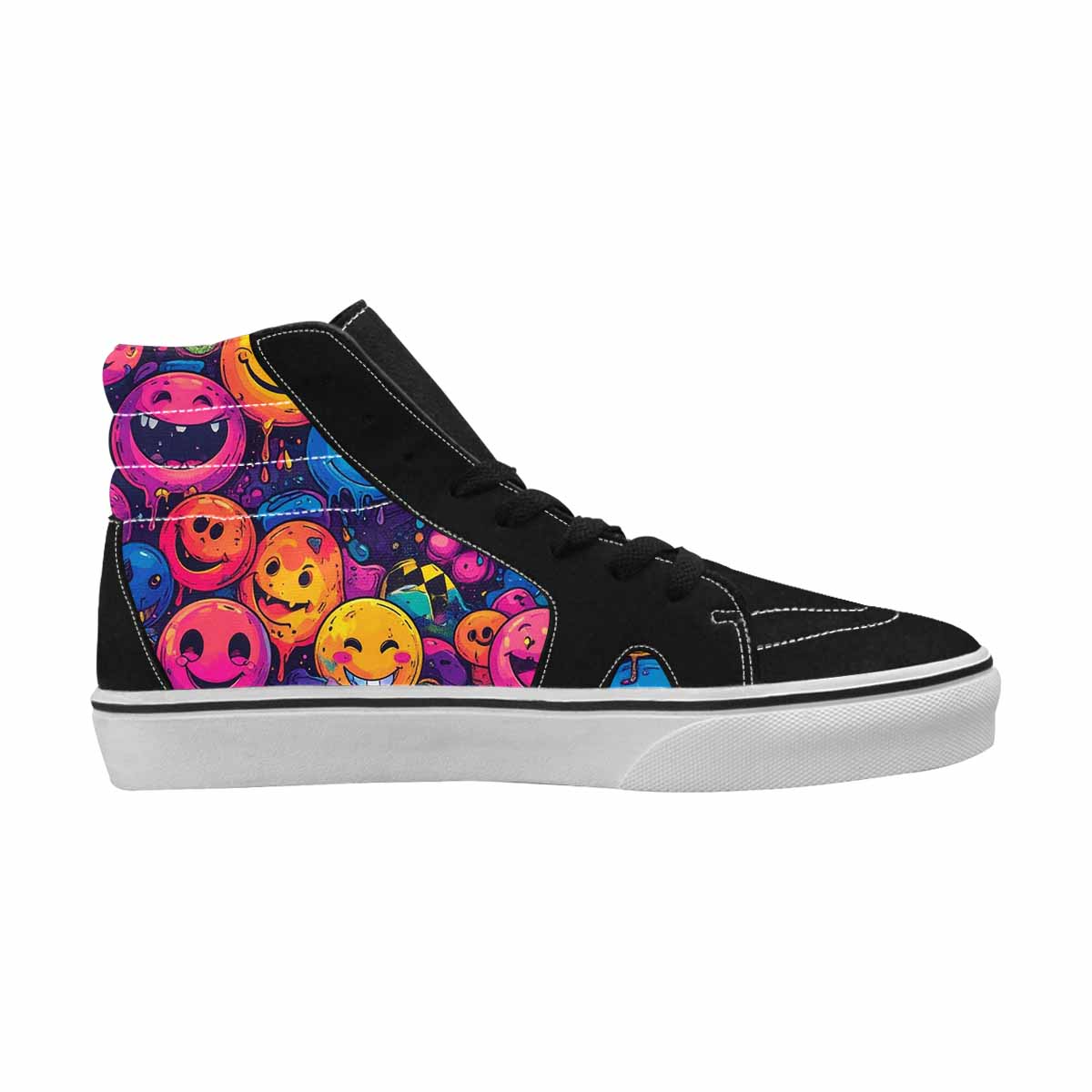 WOMEN'S Yellow Smiley Face High Top Canvas Neon Fantasy Custom Sneakers