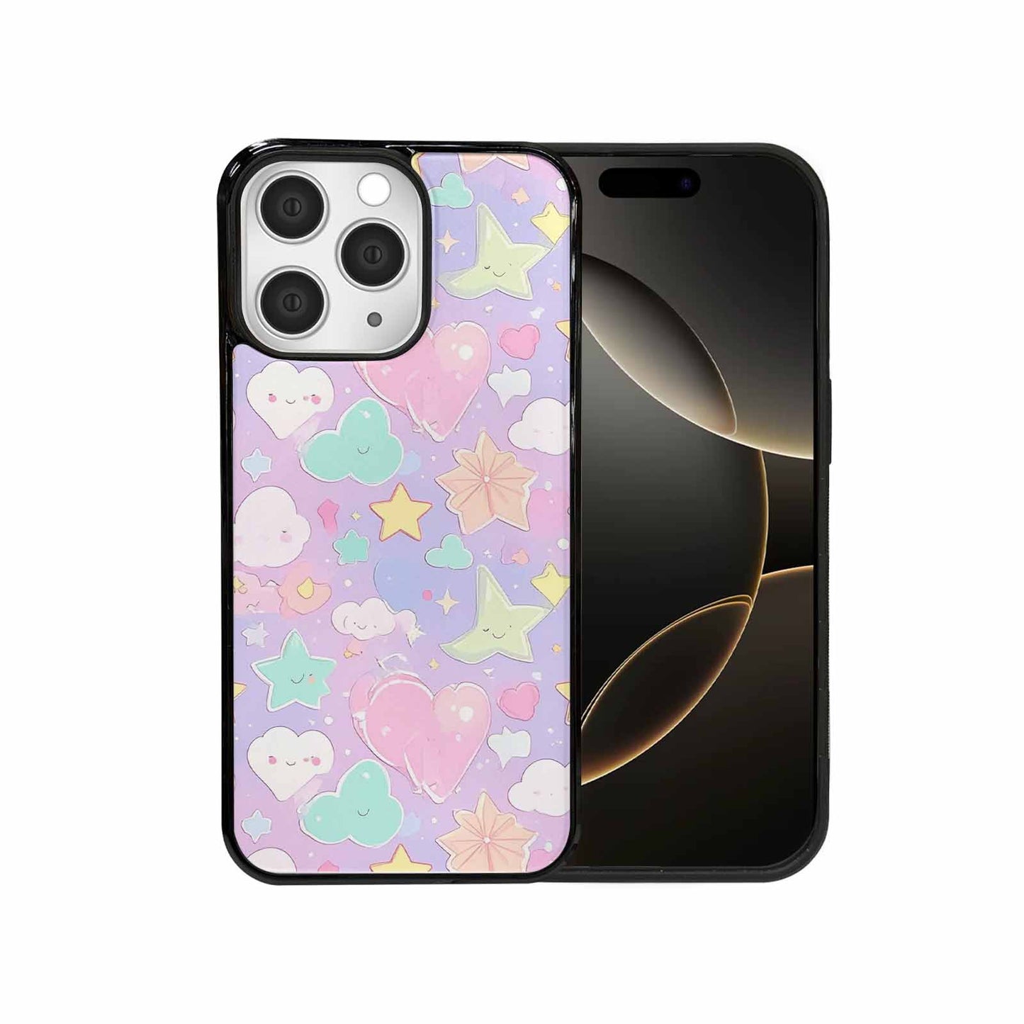iPhone 15 Pro Max Case — Cute Kawaii Style Generic Icons Stars, Unique Phone Case Design