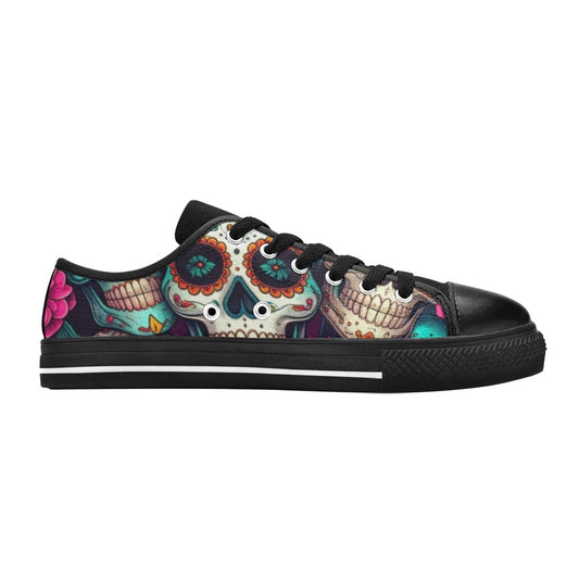 KIDS' Sugar Skull Gold Ornate Low Top Canvas Neon Fantasy Shoes