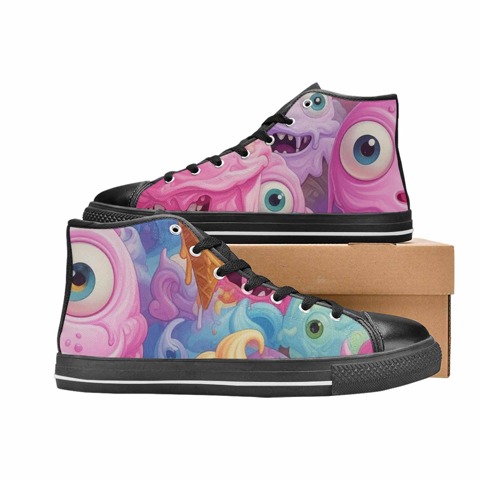 WOMEN'S Melting Icecream Cone Monster High Top Canvas Dreamcore Custom Sneakers