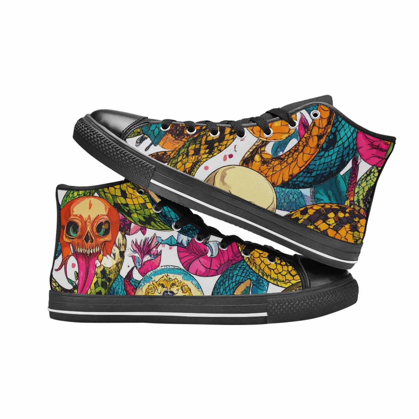 WOMEN'S Snake Print Skull High Top Canvas Vivid Sneakers