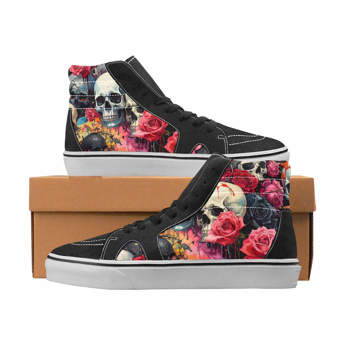 WOMEN'S Skulls High Top Canvas Artist-designed Wallpaper Art Custom Streetwear Shoes