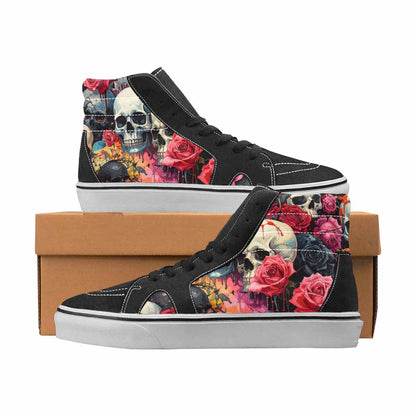 WOMEN'S Skulls High Top Canvas Artist-designed Wallpaper Art Custom Streetwear Shoes