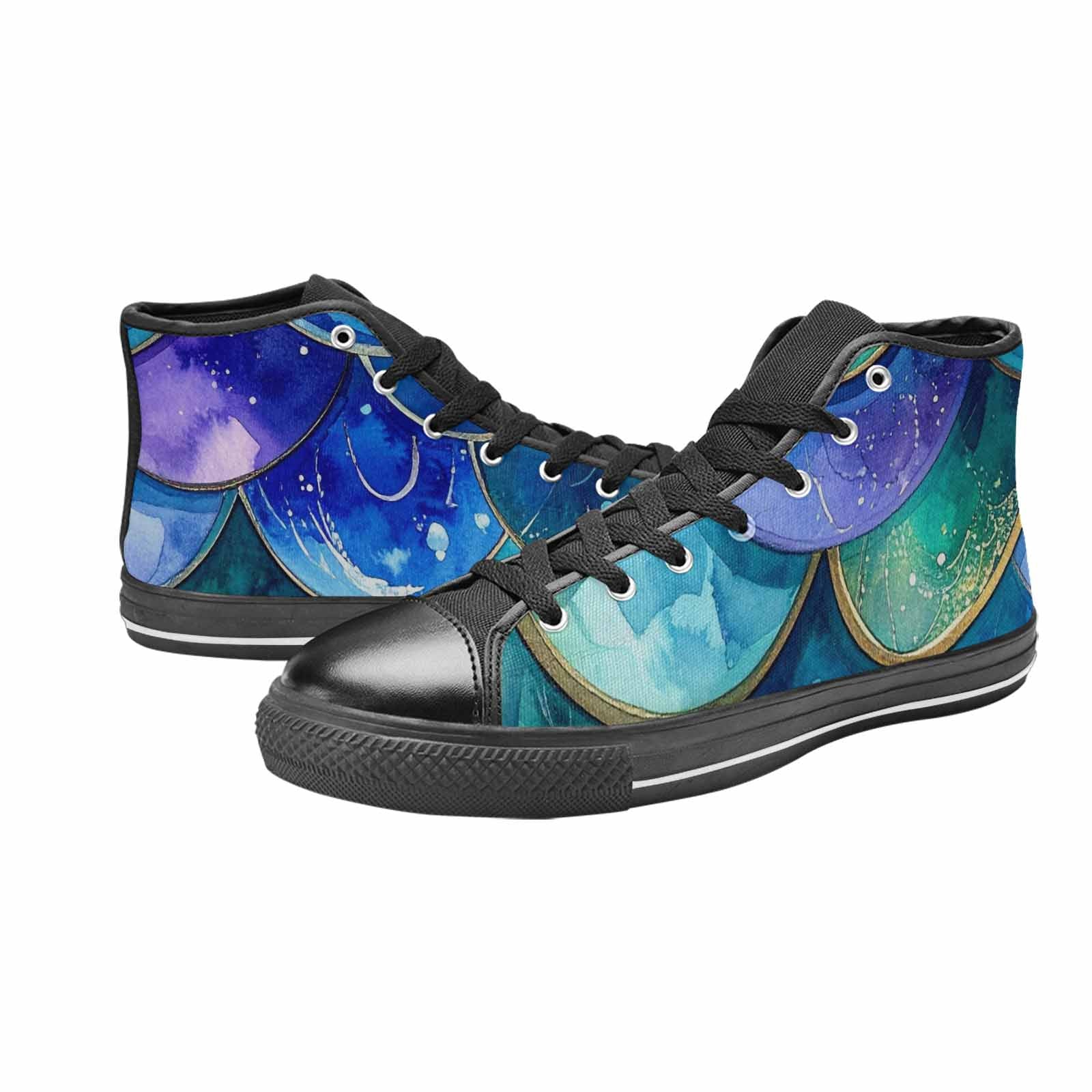 WOMEN'S Mermaid Scale High Top Canvas Vibrant Chaos Shoes