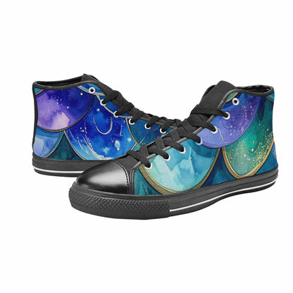 WOMEN'S Mermaid Scale High Top Canvas Vibrant Chaos Shoes