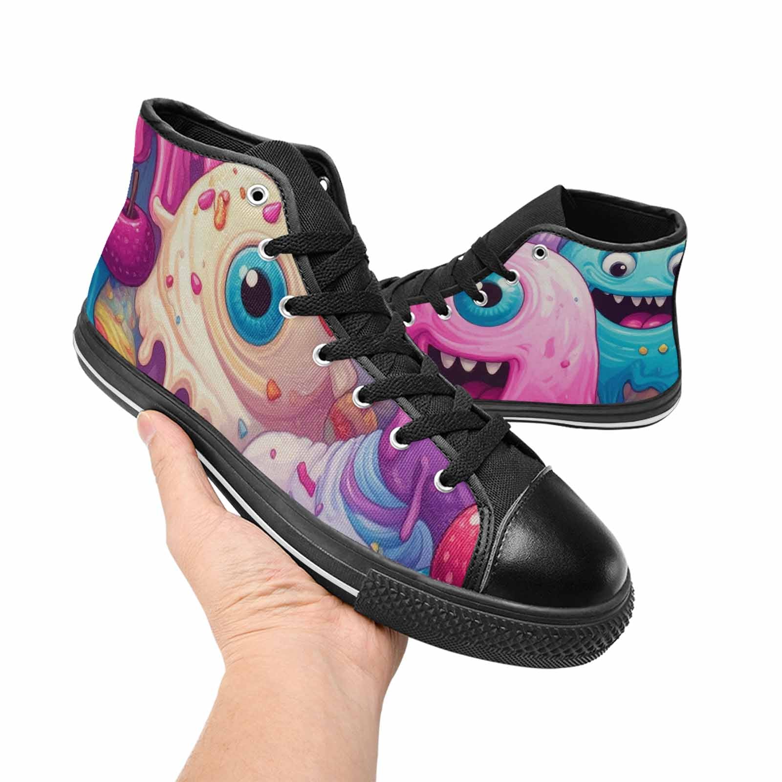 MEN'S Melting Icecream Monster Cherry High Top Canvas Dark Academia Custom Shoes