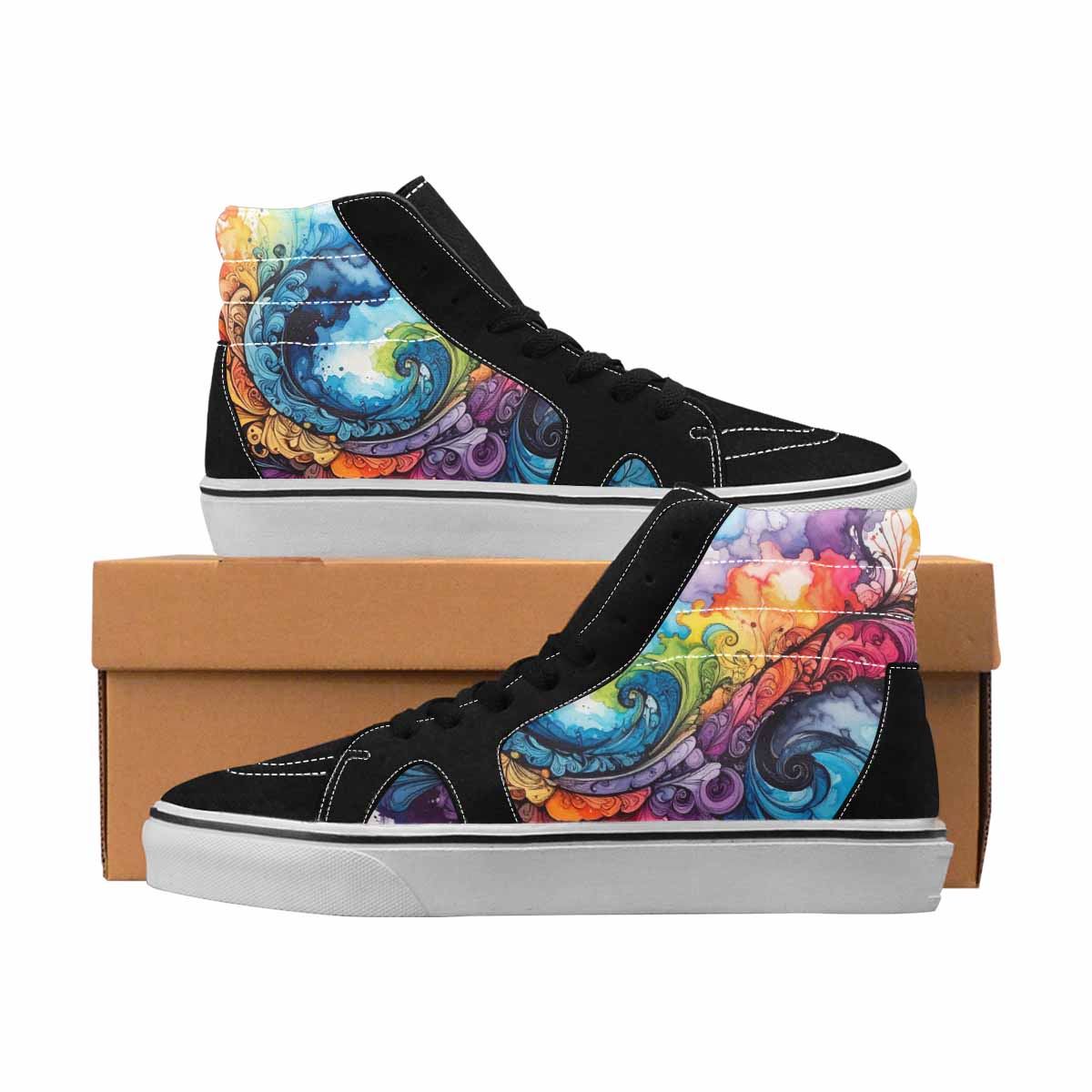 MEN'S Tie Dye Black & Blue Ink High Top Canvas Unique Print Aesthetic Custom Art Shoes
