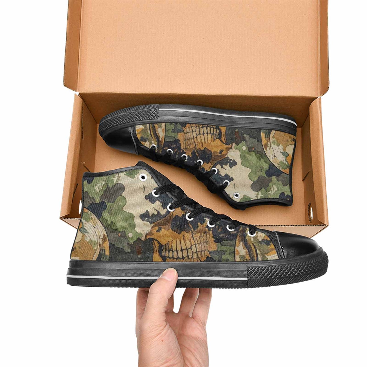 WOMEN'S Military Camo Skull High Top Canvas Wallpaper Art Shoes