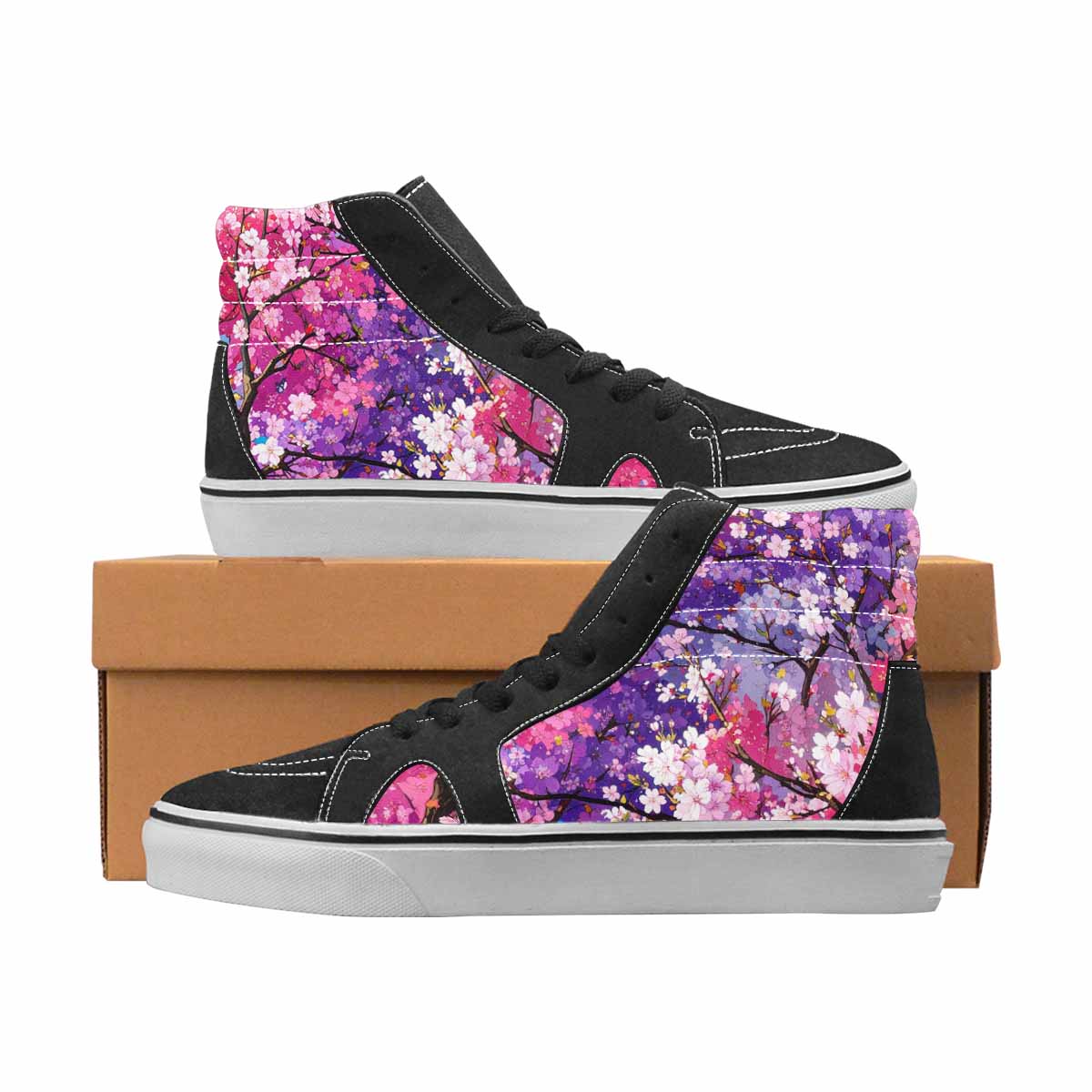 WOMEN'S Cherry Blossom High Top Canvas Statement Cottagecore Custom Canvas Shoes