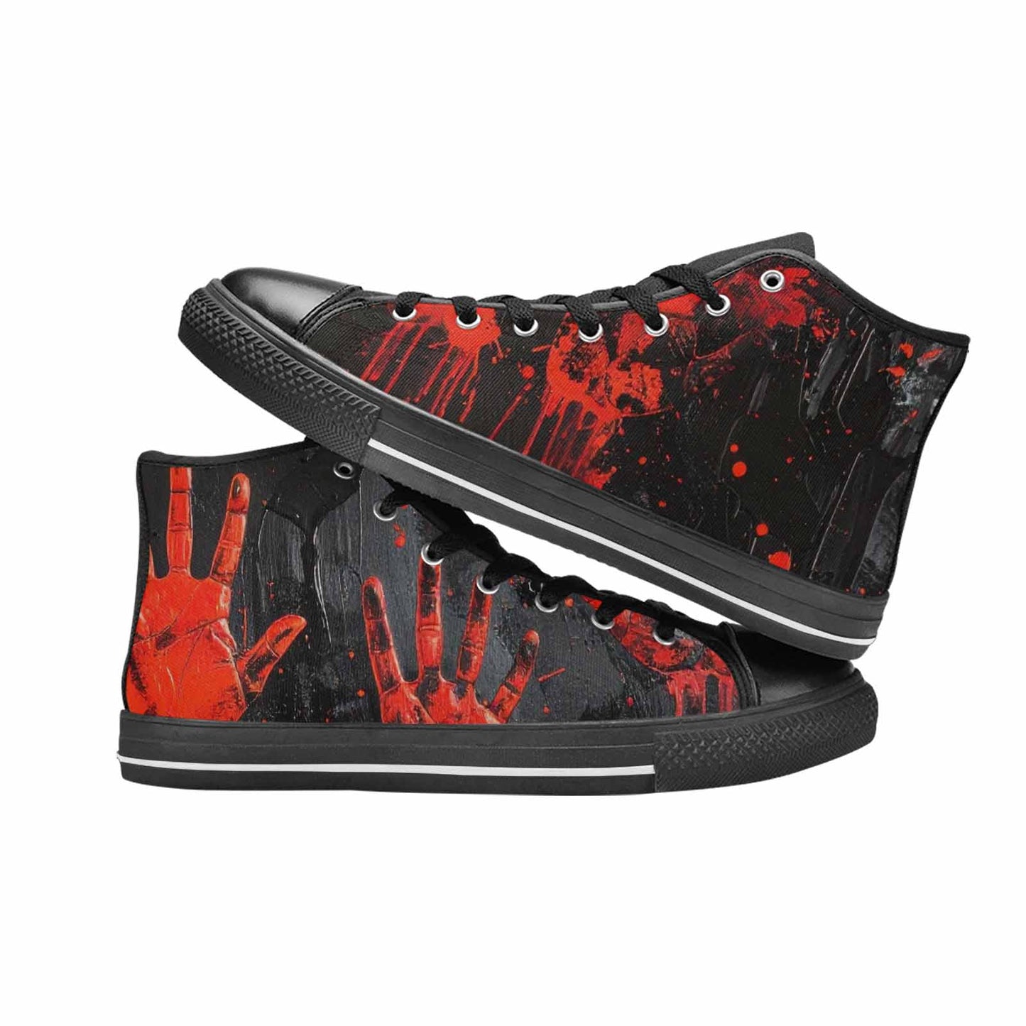 WOMEN'S Halloween Splatter Handprint High Top Canvas Wallpaper Art Shoes