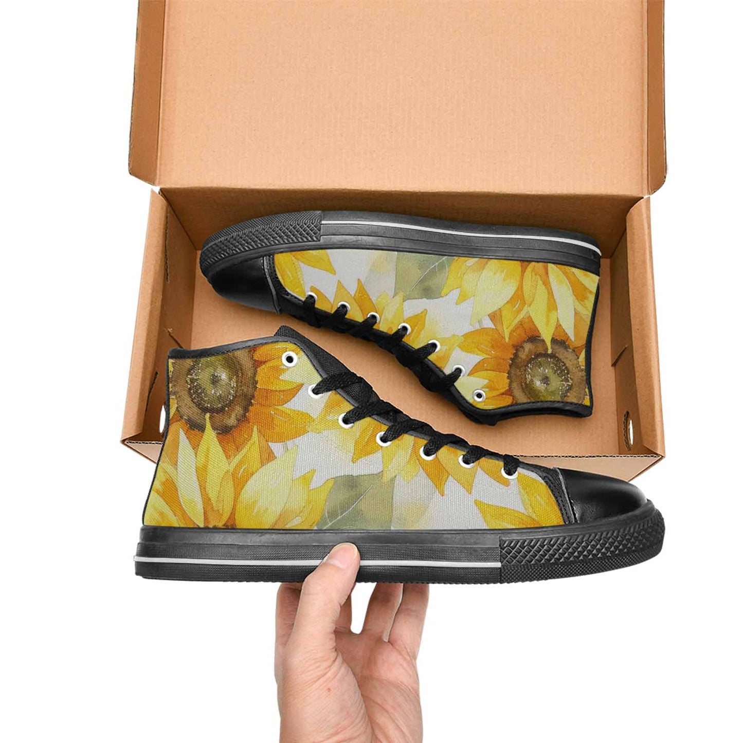 MEN'S Sunflowers Watercolor High Top Canvas Cottagecore Custom Sneakers