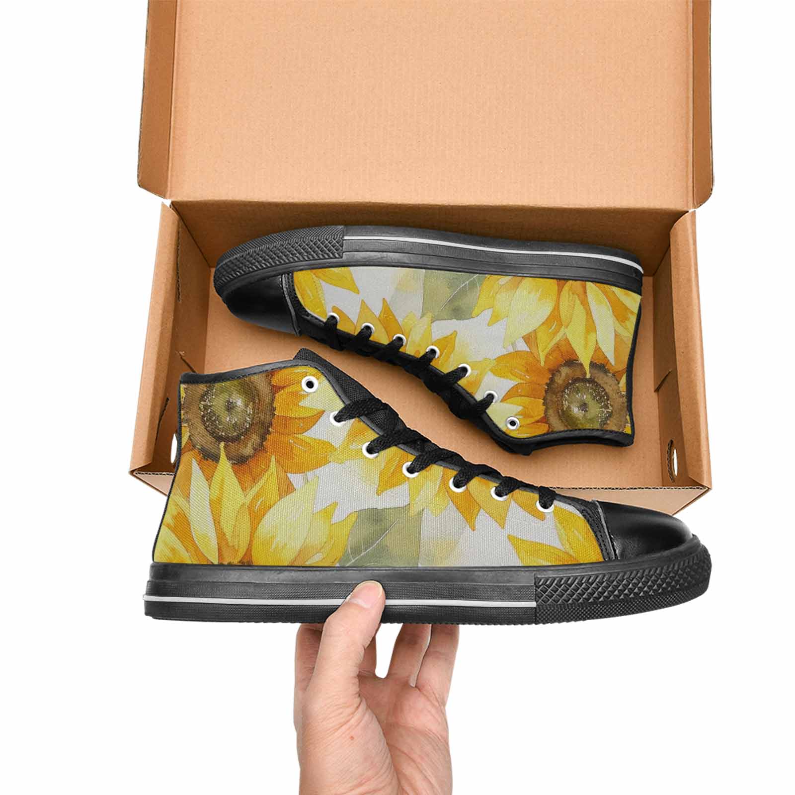 MEN'S Sunflowers Watercolor High Top Canvas Cottagecore Custom Sneakers