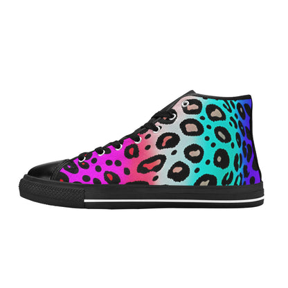 MEN'S Colored Leopard Print Art High Top Canvas Surreal Custom Sneakers