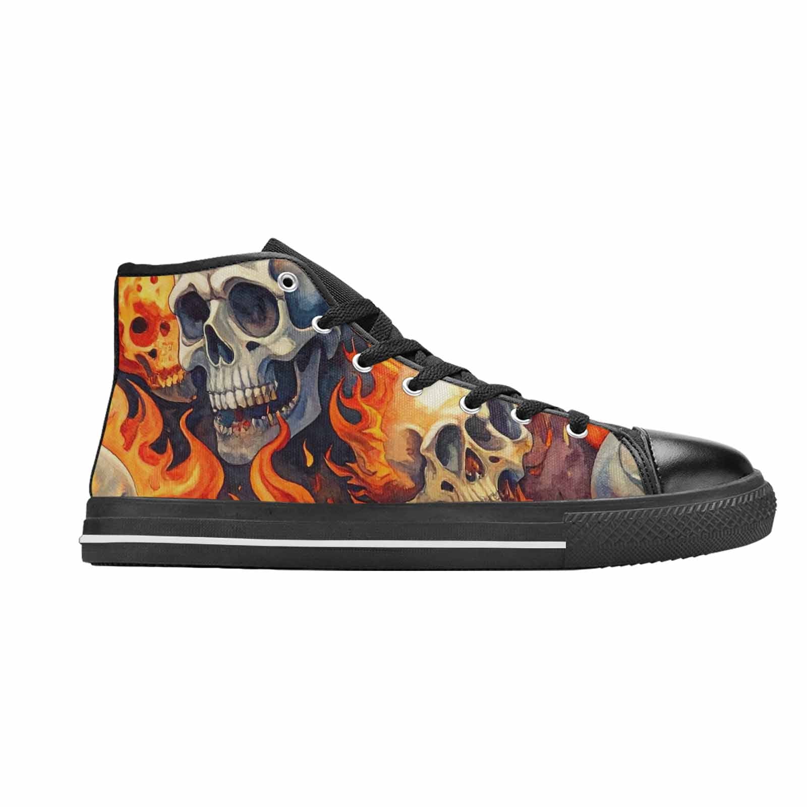 WOMEN'S Skulls - Flaming High Top Canvas Wallpaper Art Shoes
