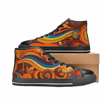 MEN'S Groovy 70S Peace High Top Canvas Vivid Custom Sneakers