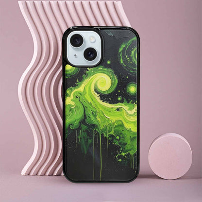 iPhone 15 Case — Melting Galaxy Acid Green, Unique Phone Case Design
