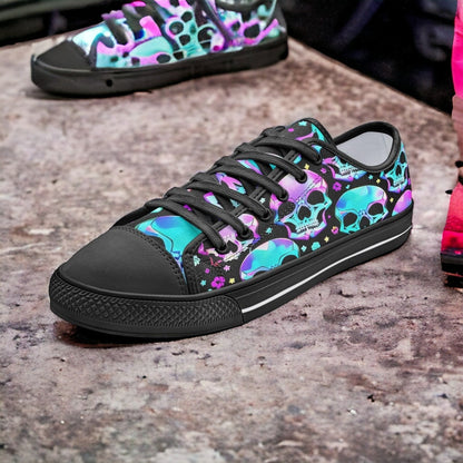 Bright Skulls custom high-top canvas shoes — wearable art by Freaky Shoes