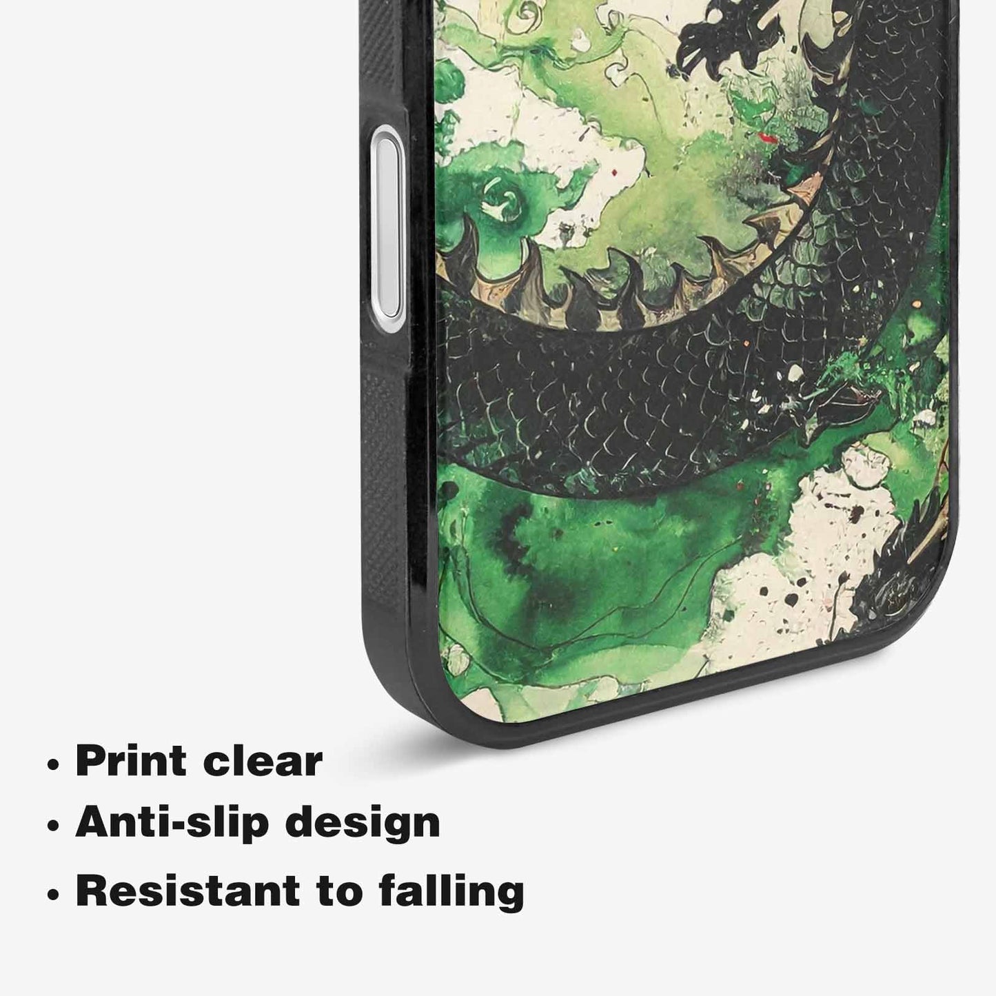 iPhone 16 Case — Dragon Scale Black Green Ink Dragons, Custom Print Case Cover