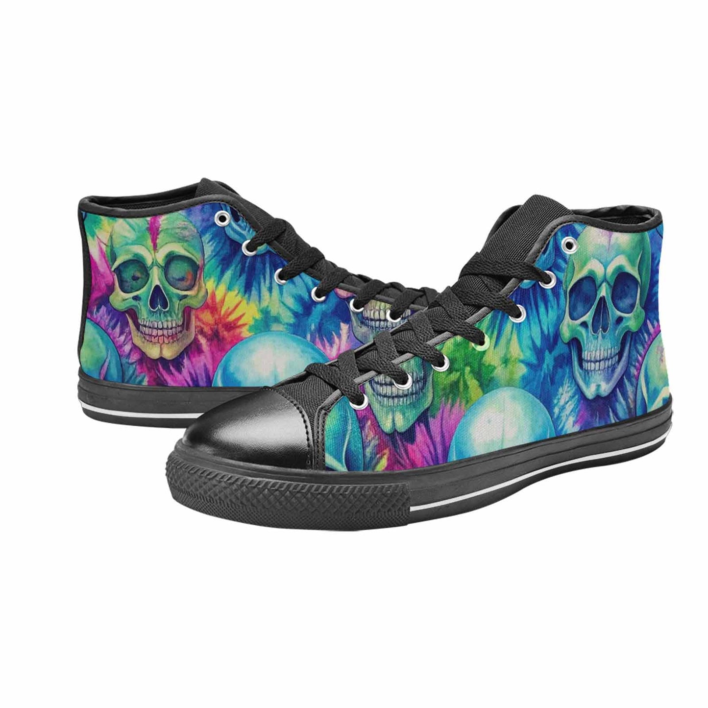 WOMEN'S Tie Dye Skulls Print High Top Canvas Surreal Sneakers