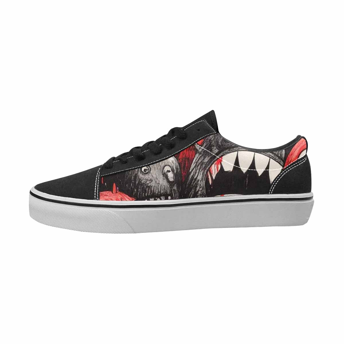WOMEN'S Monsters Black & Red Ink Canvas Original Design Vibrant Chaos All Over Print Shoes