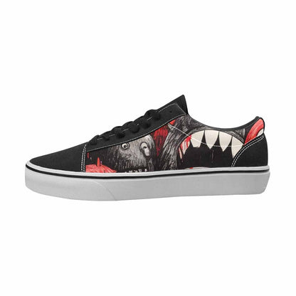 WOMEN'S Monsters Black & Red Ink Canvas Original Design Vibrant Chaos All Over Print Shoes