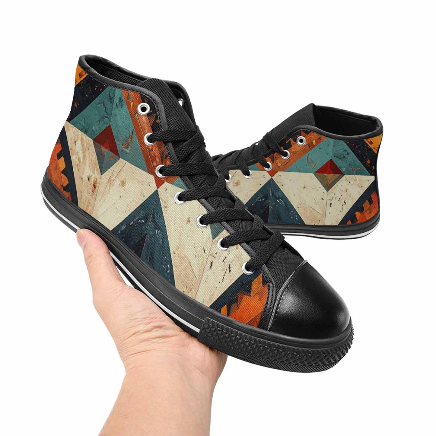 WOMEN'S Southwestern Geometric Diamond High Top Canvas Surreal Custom Sneakers