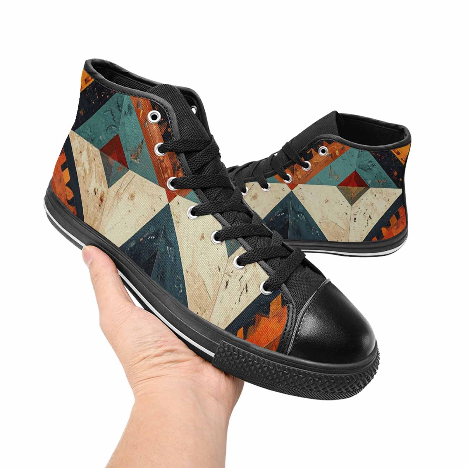 WOMEN'S Southwestern Geometric Diamond High Top Canvas Surreal Custom Sneakers